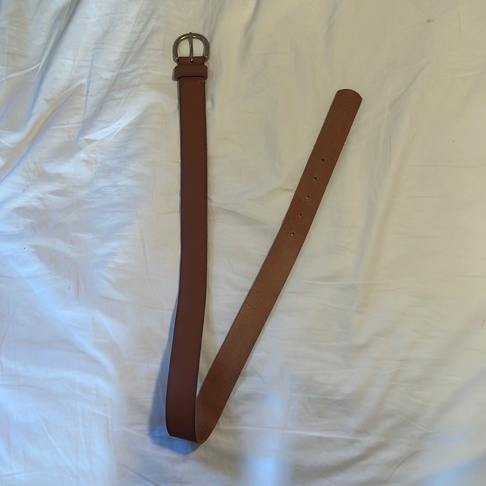 Barely worn genuine leather brown belt with gold buckle
